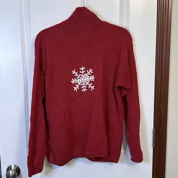 Ray Wear Christmas Sweater Cardigan Snowflake Hand Knit Women’s Sz M Cotton​ - Picture 3 of 12